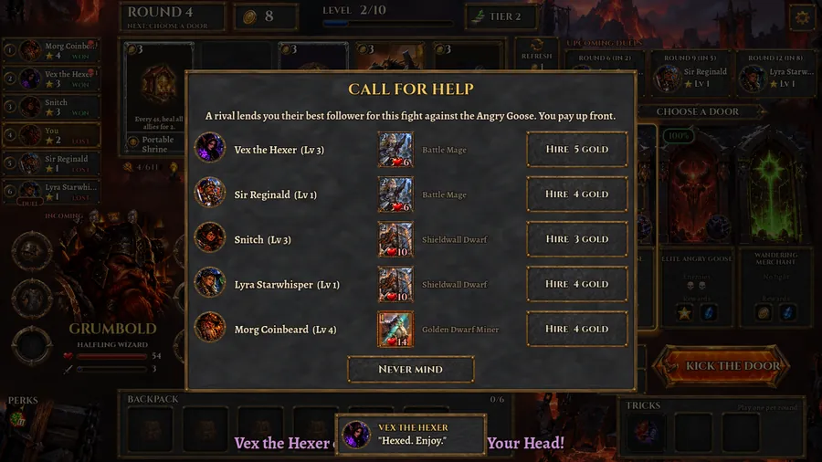 Call for Help: hire the best follower of each rival, for 3 to 5 gold